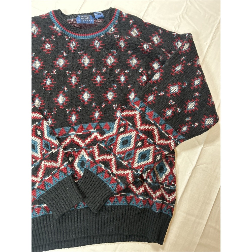 Vintage Acrylic Sweater Men's Size Large Black Cambridge Classics - Picture 3 of 12